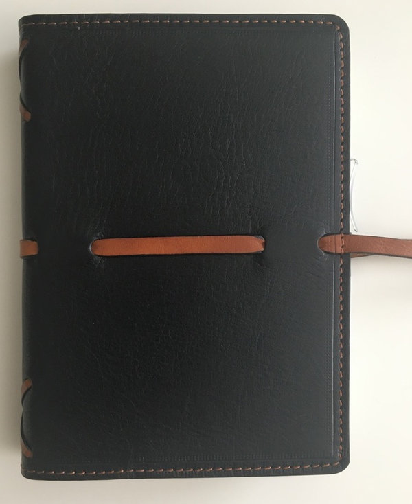 Leder notitieboek-omslag "intreccio" zwart