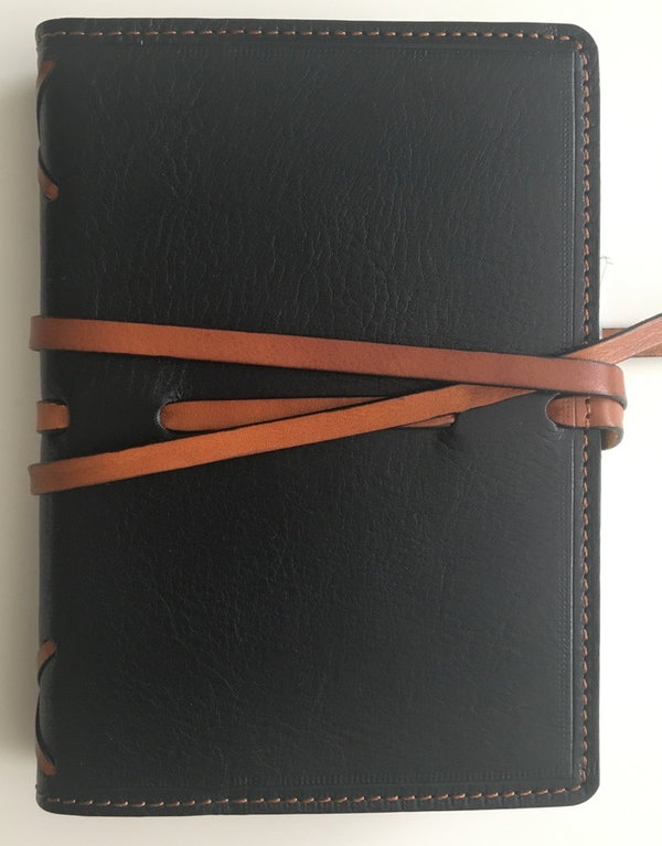Leder notitieboek-omslag "intreccio" zwart